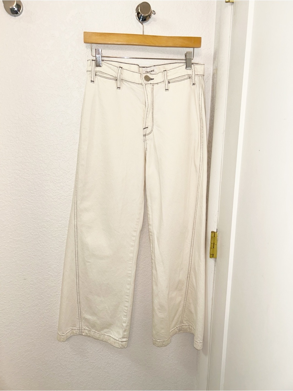 FRAME Denim The Le Pixie Baggy Palazzo Jean in CHALKED contrast stitching SZ: 25